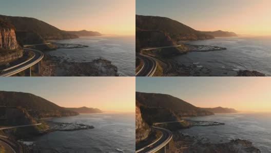 清晨日出无人机拍摄澳大利亚新南威尔士州的海崖大桥高清在线视频素材下载