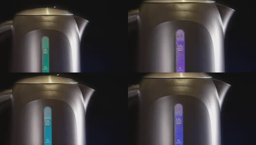 电水壶，被测量的标记水位红色-沸腾的标志高清在线视频素材下载