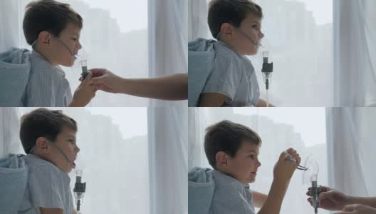 疼痛儿童通过吸入器呼吸治疗呼吸困难高清在线视频素材下载