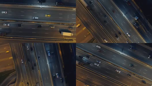 夜间高速公路上的交通。从上面看十字路口。高清在线视频素材下载