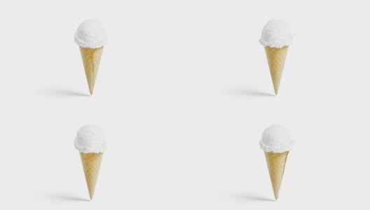 空白白色冰淇淋蛋筒模型，孤立，循环旋转高清在线视频素材下载