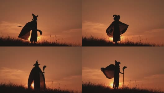女巫在日落时表演仪式舞蹈高清在线视频素材下载