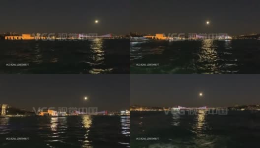 满月时船上的博斯普鲁斯hyper lapse高清在线视频素材下载