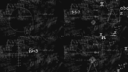 数字动画的数学方程和公式浮动在黑色的背景高清在线视频素材下载