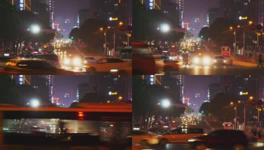 夜间照明长沙市中心交通街道全景4k中国高清在线视频素材下载