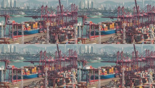 延时:香港青衣港货柜港口货柜装载至货船的运费高清在线视频素材下载
