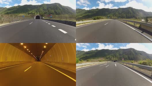 在西班牙拉帕尔马岛开车进入隧道高清在线视频素材下载