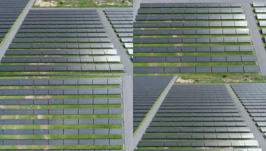 鸟瞰图大型工业太阳能农场生产集中高清在线视频素材下载