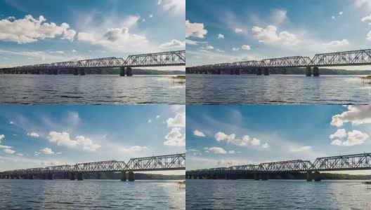 铁路桥横跨这条河，里面有火车。间隔拍摄高清在线视频素材下载
