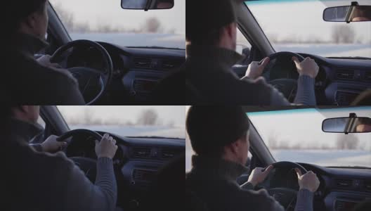 司机在冬季道路上驾驶汽车的慢动作镜头高清在线视频素材下载