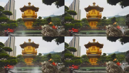 香港的南莲亭和雾蒙蒙的花园高清在线视频素材下载