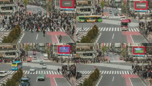 4K时间的推移，行人和汽车人群，未定义的人走过天桥交叉路口，日本东京涩谷区。日本文化和购物区概念高清在线视频素材下载
