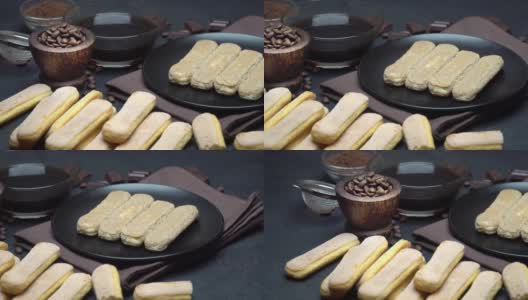 提拉米苏蛋糕烹饪-意大利Savoiardi饼干和咖啡高清在线视频素材下载