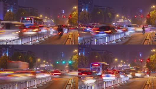 夜光长沙市中心交通街道道路全景时间间隔4k中国高清在线视频素材下载