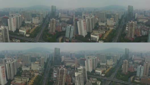 阴天广州市中心交通街道路口航拍全景4k中国高清在线视频素材下载