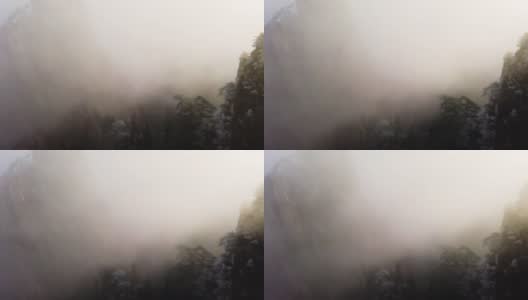 黄山山顶雾黄山霜松，中国黄山高清在线视频素材下载