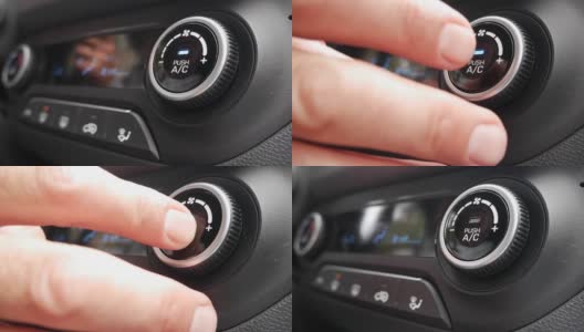 特写，按下按钮关闭汽车里的空调。男人的手按下了按钮高清在线视频素材下载