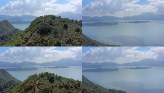 鸟瞰香港船湾淡水湖的山景及远足径高清在线视频素材下载
