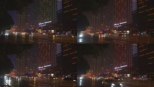 夜间照明长沙城市交通街道全景4k中国高清在线视频素材下载