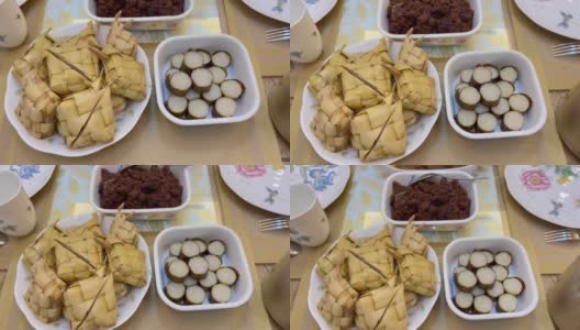 马来西亚当地的传统食物，如腊糕、腊糕、腊糕等在开斋节期间吃或称为开斋节高清在线视频素材下载