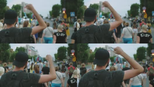 冠状病毒封锁反对派罢工反抗者挥舞手臂拳头高清在线视频素材下载