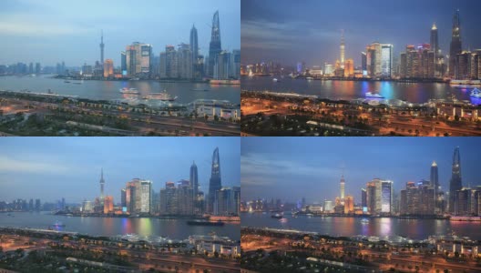 高清:上海天际线，从白天到夜晚，时间流逝高清在线视频素材下载