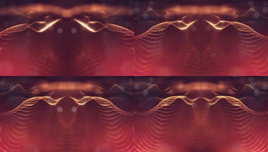 3d循环动画作为数字科幻小说的背景发光粒子像在纳米世界具有景深，散景。粒子形成线，表面网格或神秘的虚拟空间。红金6高清在线视频素材下载