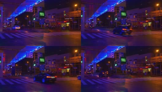 夜晚照亮了上海市著名的交通街道路口全景4k中国高清在线视频素材下载