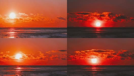 在白雪覆盖的海湾上延时拍摄红色日落高清在线视频素材下载