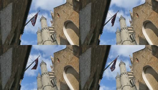 圣母教堂的哥特式正面和高耸的钟楼高清在线视频素材下载