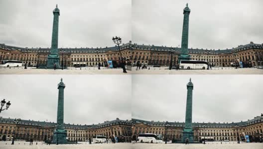 著名的旺多姆广场上有纪念拿破仑在奥斯特里茨胜利的铜柱，电影镜头高清在线视频素材下载