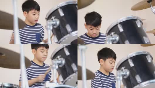 亚洲儿童鼓手为表演练习高清在线视频素材下载