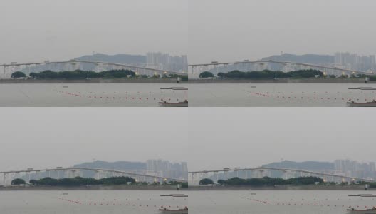 中国澳门城岛暮光桥水上交通4k高清在线视频素材下载