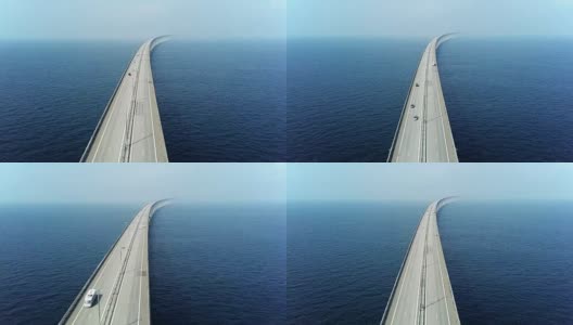 通过厄勒海峡大桥的交通鸟瞰图高清在线视频素材下载