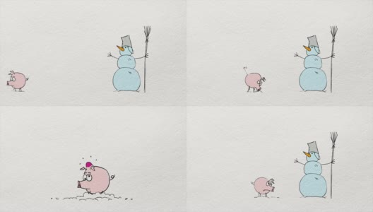 小猪雪人动画高清在线视频素材下载