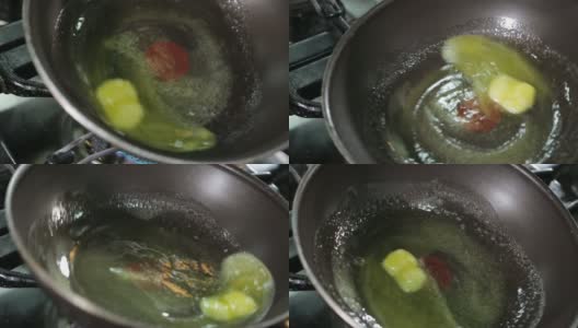 黄油在平底锅里融化高清在线视频素材下载