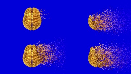 4 k。黄金脑解体。蓝色屏幕。高清在线视频素材下载