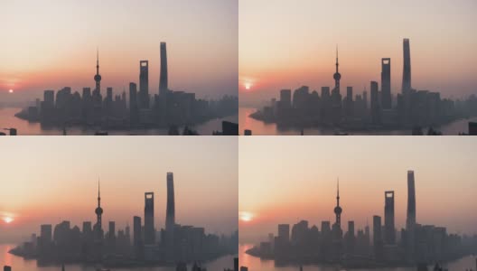 T/L ZI鸟瞰图上海地平线在日出/上海，中国高清在线视频素材下载
