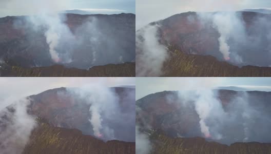 尼拉贡戈火山全景，熔岩湖喷出烟雾高清在线视频素材下载