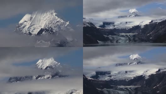 从费尔韦瑟山脉之间的低云，风景与约翰霍普金斯冰川湾国家公园，阿拉斯加。高清在线视频素材下载