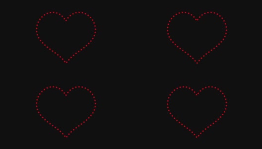 连续的红色圆圈画一个心形轮廓。在黑色的背景上。爱情、友谊、节日、婚礼的概念。情人节，七，烦恼。运动设计。空白,闪屏。行高清在线视频素材下载