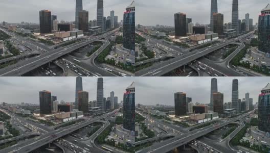 时间推移-北京CBD和城市交通鸟瞰图(WS平移)高清在线视频素材下载