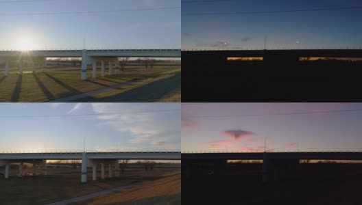 德州达拉斯，圣三一河大桥日落高清在线视频素材下载
