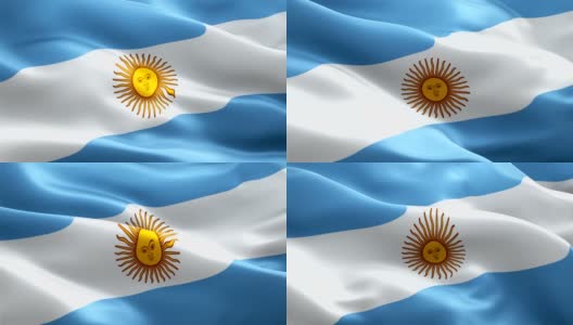 阿根廷国旗运动循环视频在风中飘扬。现实的阿根廷国旗背景。阿根廷国旗循环特写1080p全高清1920X1080镜头。阿根廷南美国家国旗镜头视频电影，新闻高清在线视频素材下载