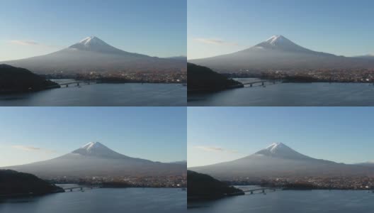 清晨鸟瞰富士山和川口湖高清在线视频素材下载