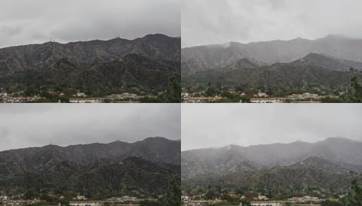 加州伯班克的山峦被雾和雨冲刷-时间流逝高清在线视频素材下载