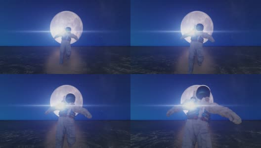 宇航员离开月球的3d动画。概念关键词-探索和冒险高清在线视频素材下载