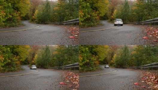 在乡间小路上的皮卡与秋天的颜色和树木高清在线视频素材下载