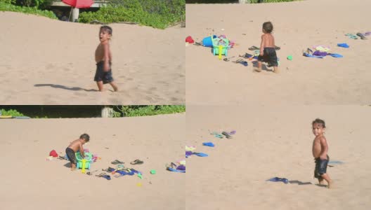 小男孩在沙子里走高清在线视频素材下载