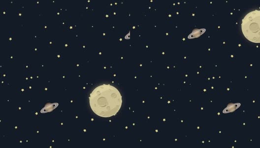 卡通月亮和土星在一个星空高清在线视频素材下载
